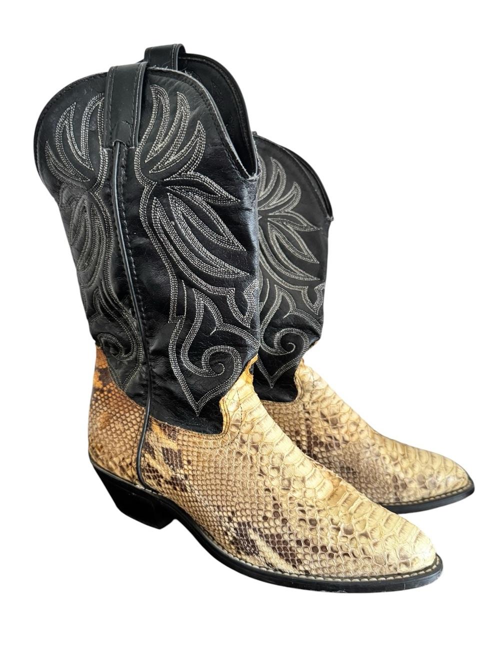 Laredo Black & Tan Snakeskin Western Cowboy Boots